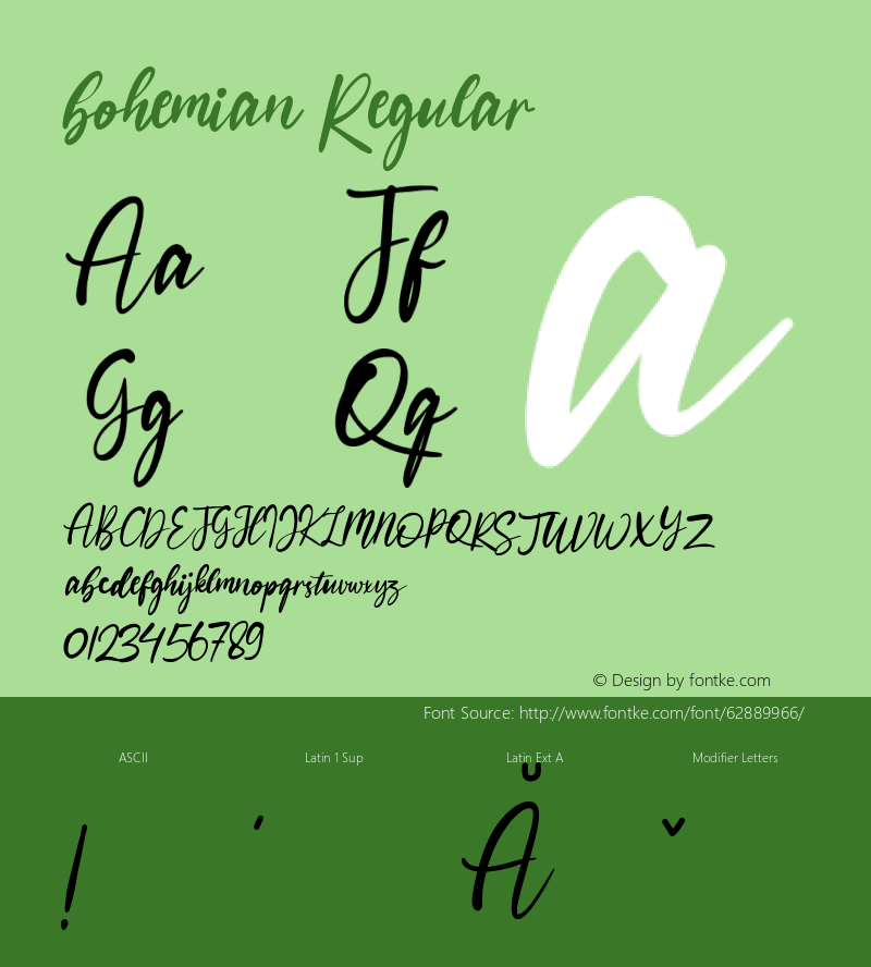 bohemian Version 1.002; Font Sample