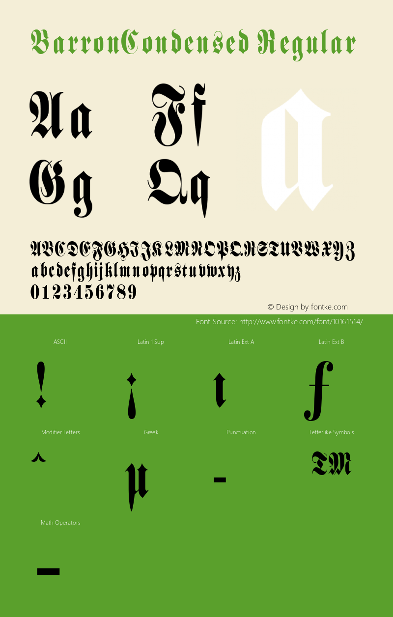 BarronCondensed Regular Rev. 003.000 Font Sample