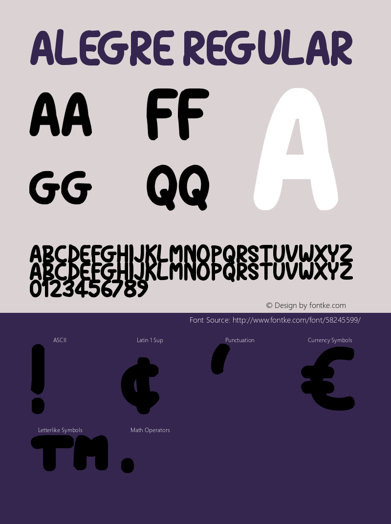 Alegre Version 1.00 March 12, 2020, initial release Font Sample