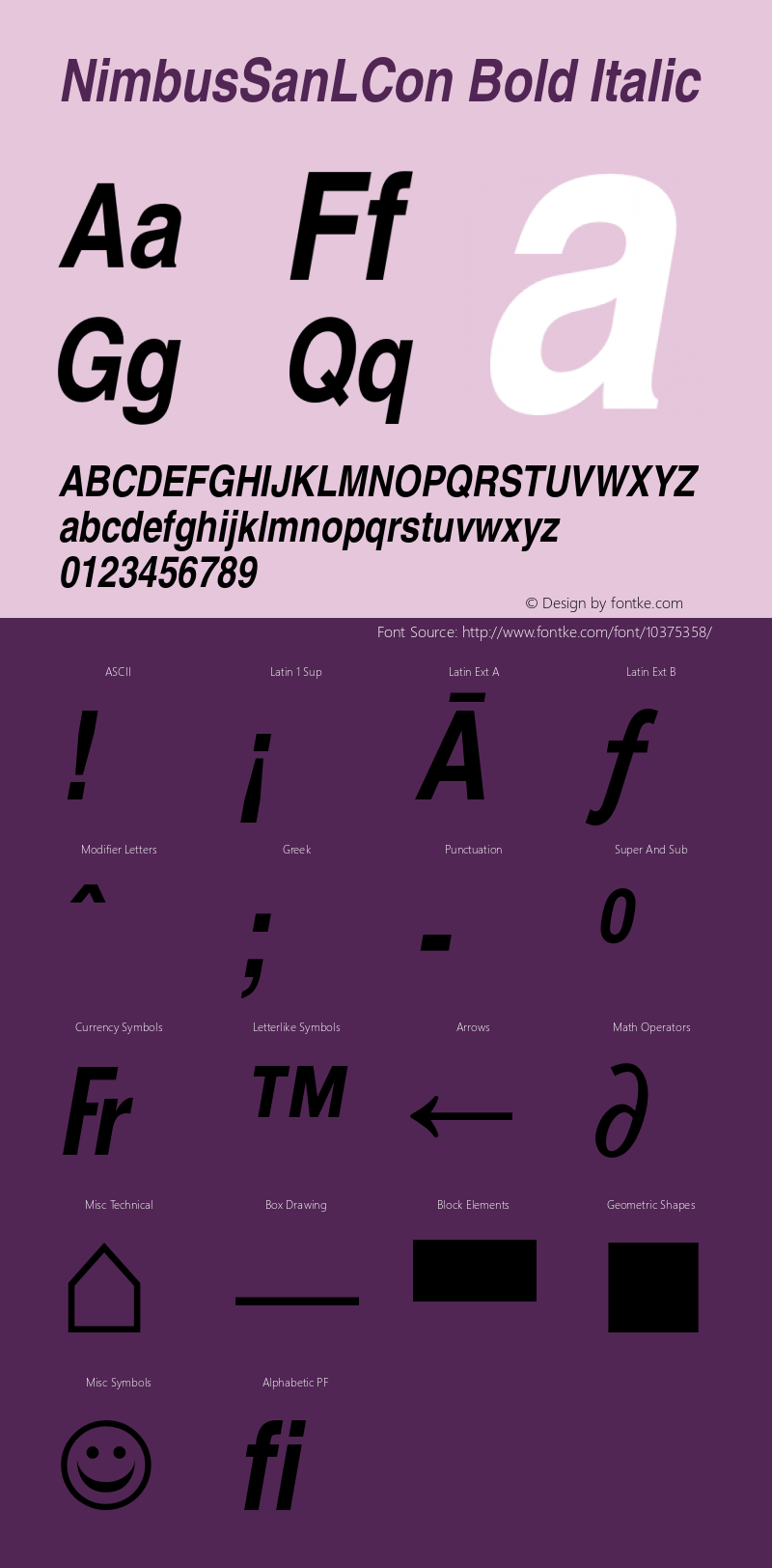 NimbusSanLCon Bold Italic Version 1.05 Font Sample