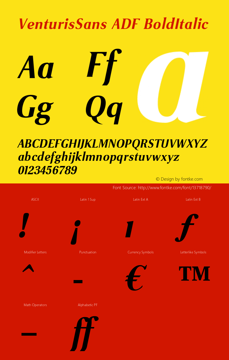 VenturisSans ADF BoldItalic Version 1.005 Font Sample