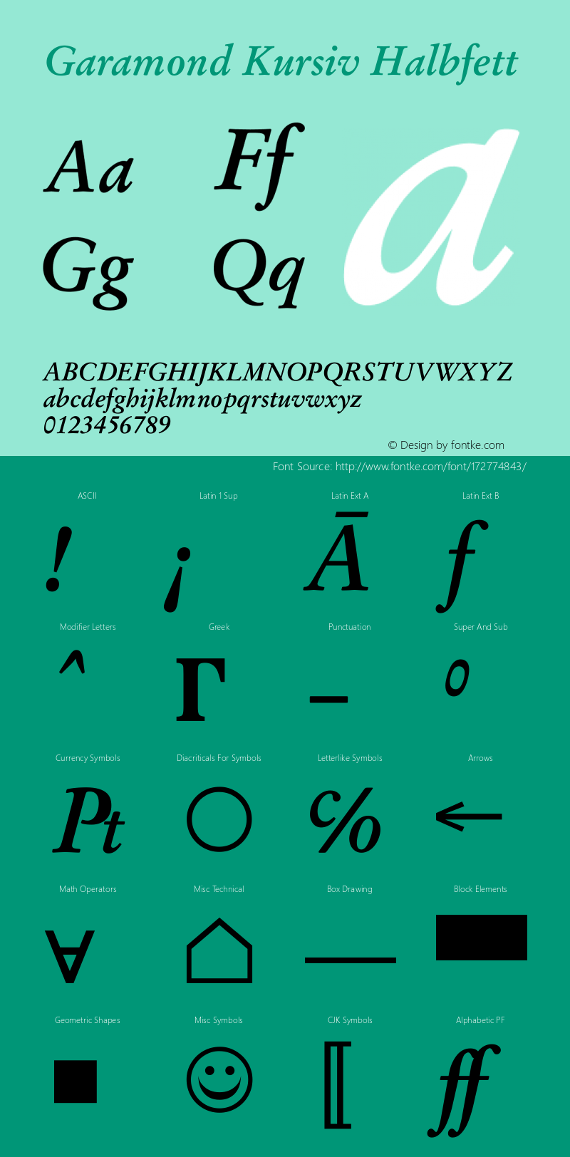 Garamond Kursiv Halbfett Version 2.10图片样张