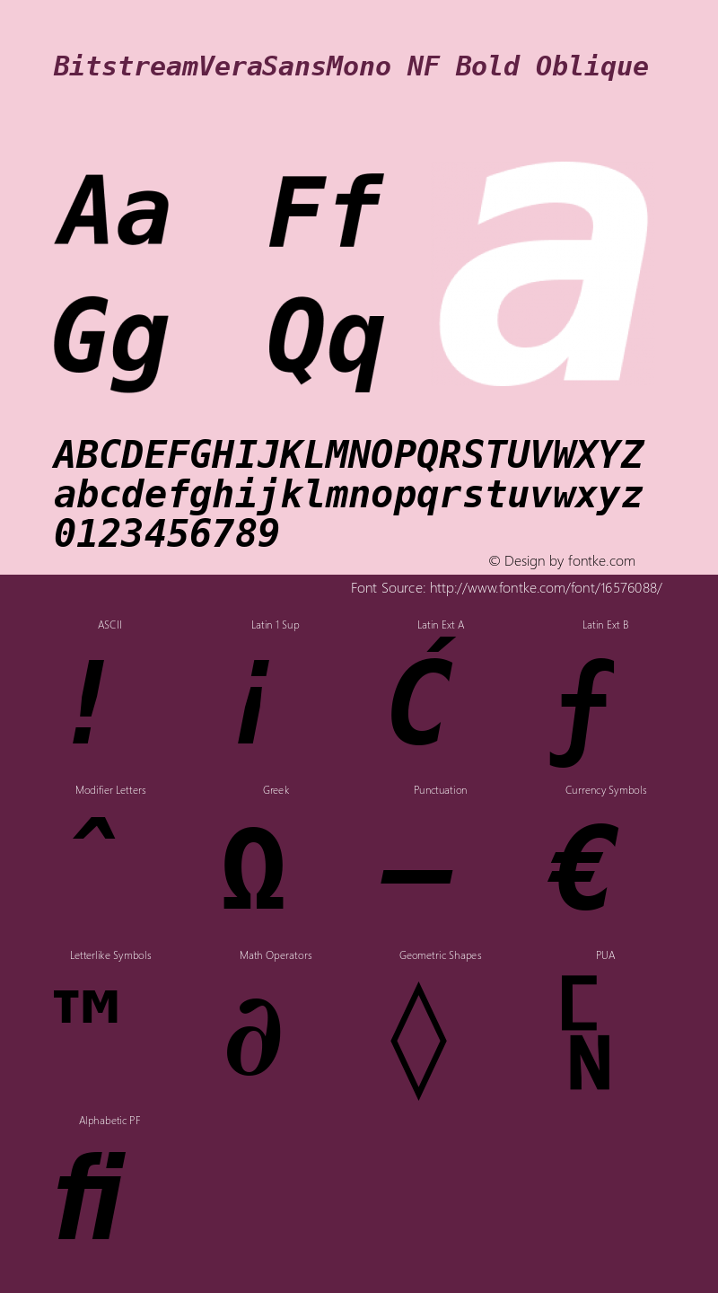 BitstreamVeraSansMono NF Bold Oblique Release 1.10 Font Sample