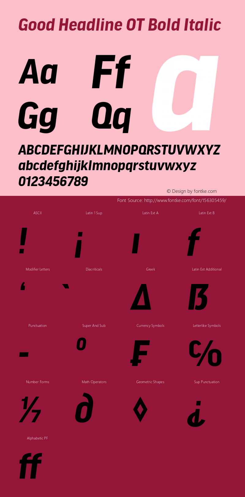 GoodHeadlineOT-BoldItalic Version 7.504; 2010; Build 1021 Font Sample