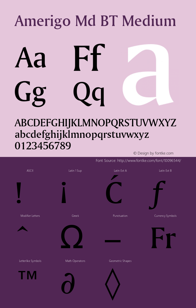 Amerigo Md BT Medium Version 2.001 mfgpctt 4.4 Font Sample