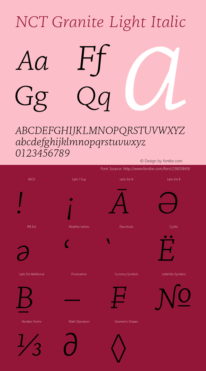 NCT Granite Light Italic Version 1.000 Font Sample