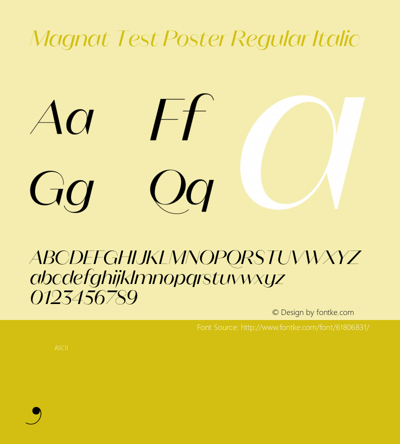 Magnat Test Poster Regular Italic Version 1.000;PS 001.000;hotconv 1.0.88;makeotf.lib2.5.64775 Font Sample