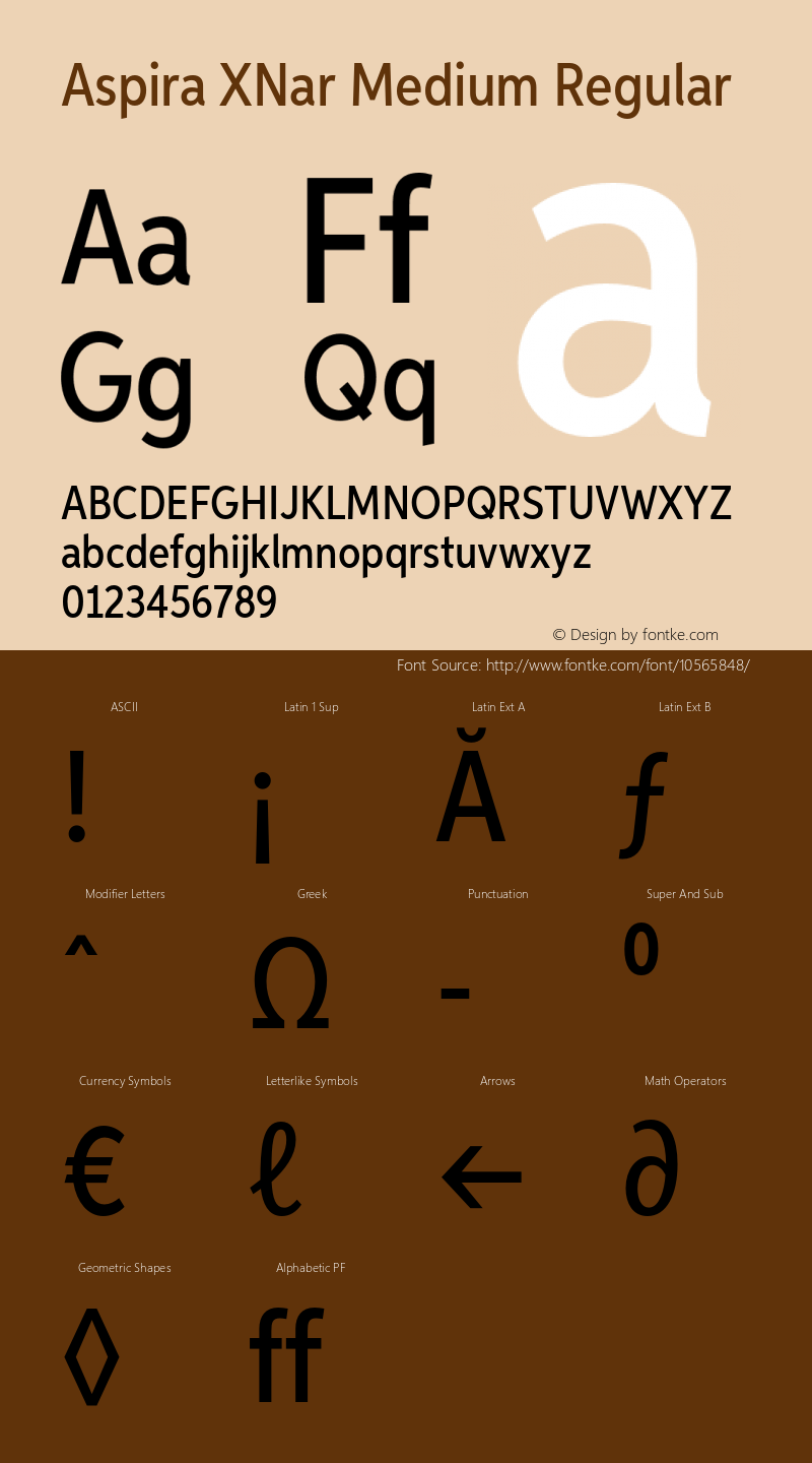 Aspira XNar Medium Regular Version 1.05          UltraPrecision Font Font Sample