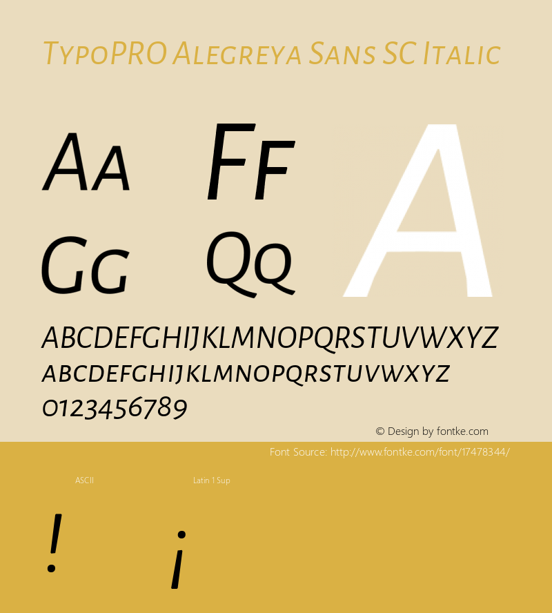 TypoPRO Alegreya Sans SC Italic Version 1.000;PS 001.000;hotconv 1.0.70;makeotf.lib2.5.58329 DEVELOPMENT Font Sample