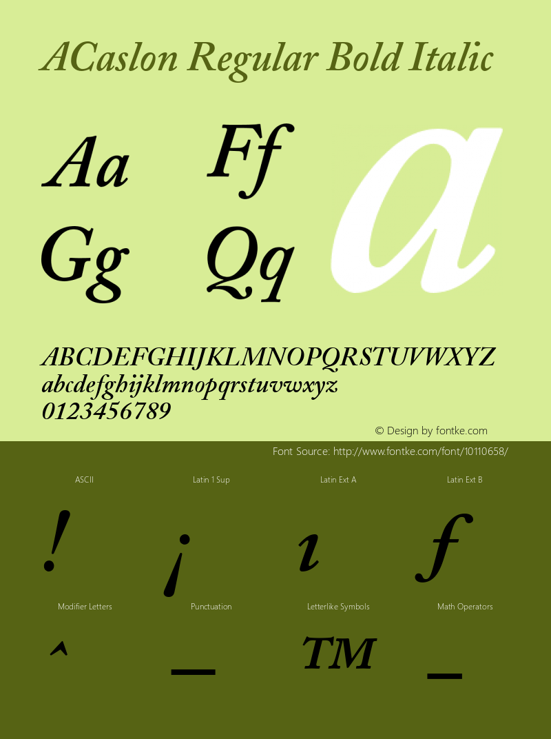 ACaslon Regular Bold Italic V.1.0 Font Sample