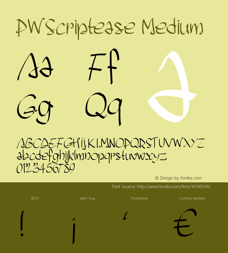 PWScriptease Medium Version 001.000 Font Sample