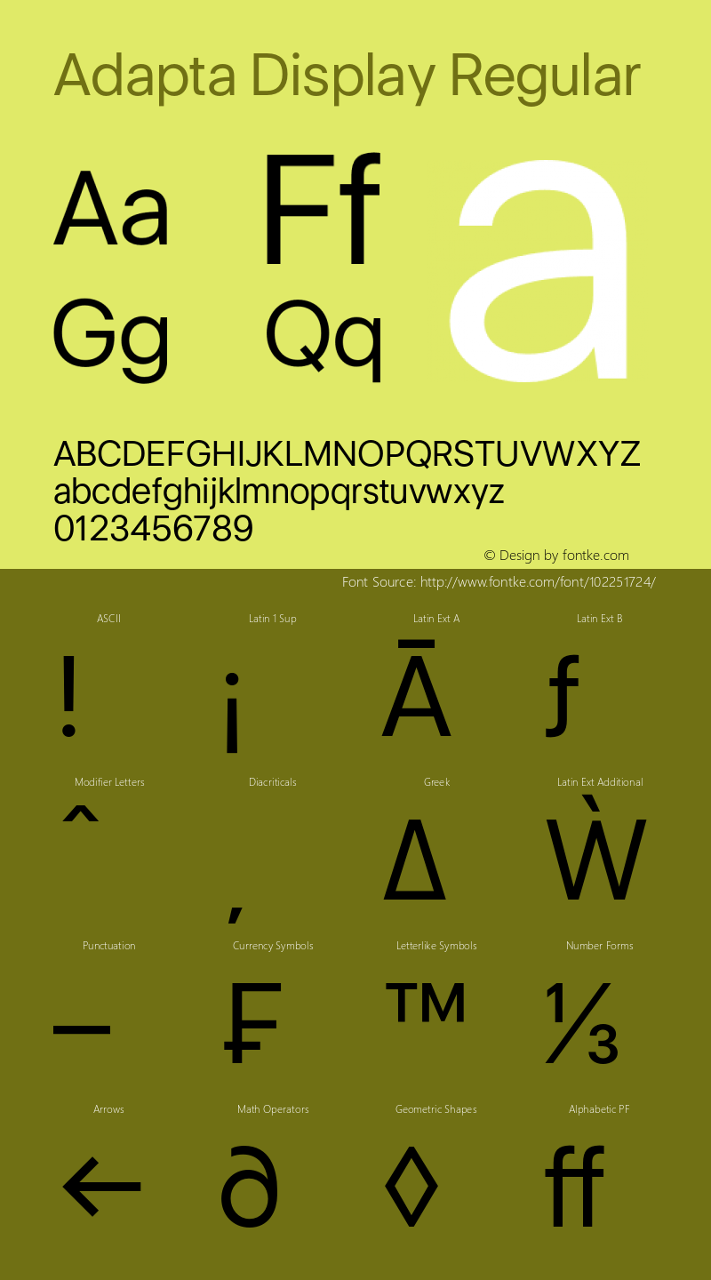 AdaptaDisplay-Regular Version 1.000 Font Sample