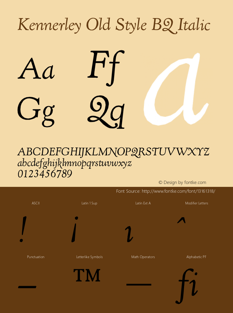 Kennerley Old Style BQ Italic Version 001.000 Font Sample