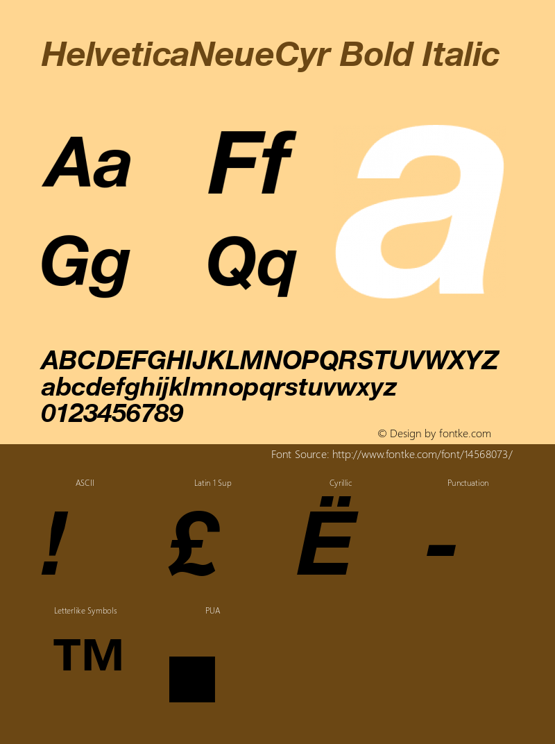 HelveticaNeueCyr Bold Italic 001.000 Font Sample