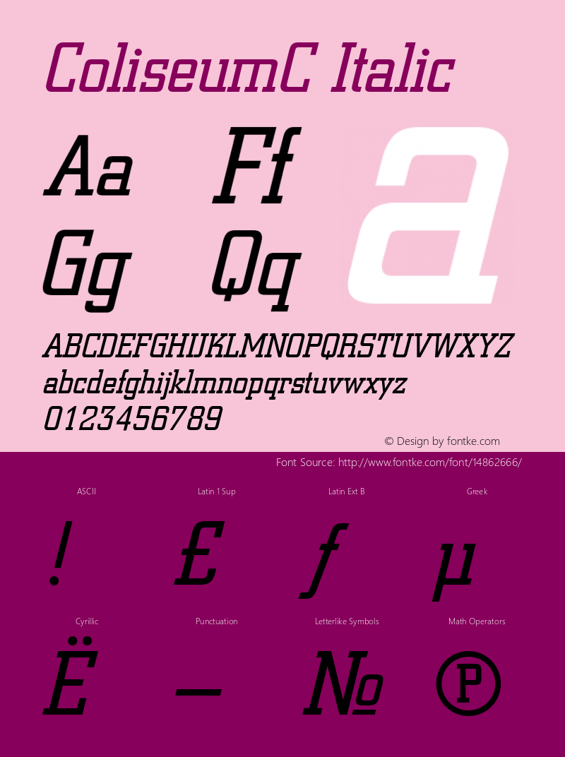 ColiseumC Italic Version 001.000 Font Sample