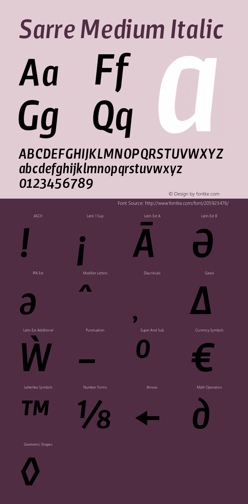 Sarre Medium Italic Version 1.000 | web-ttf图片样张