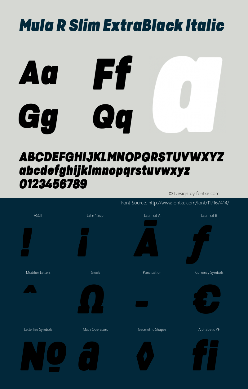 MulaRSlim-ExtraBlackItalic Version 1.000 Font Sample