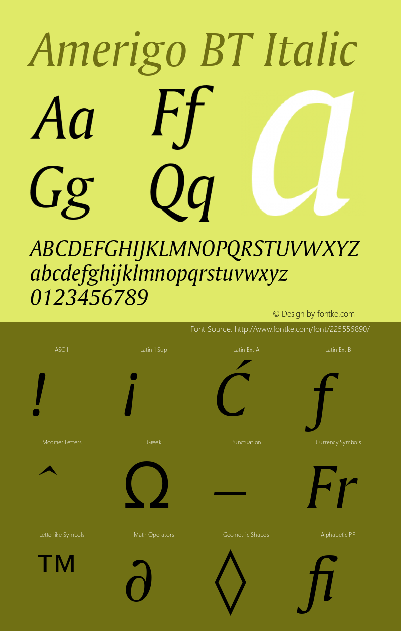 Amerigo BT Italic Version 1.01 emb4-OT图片样张