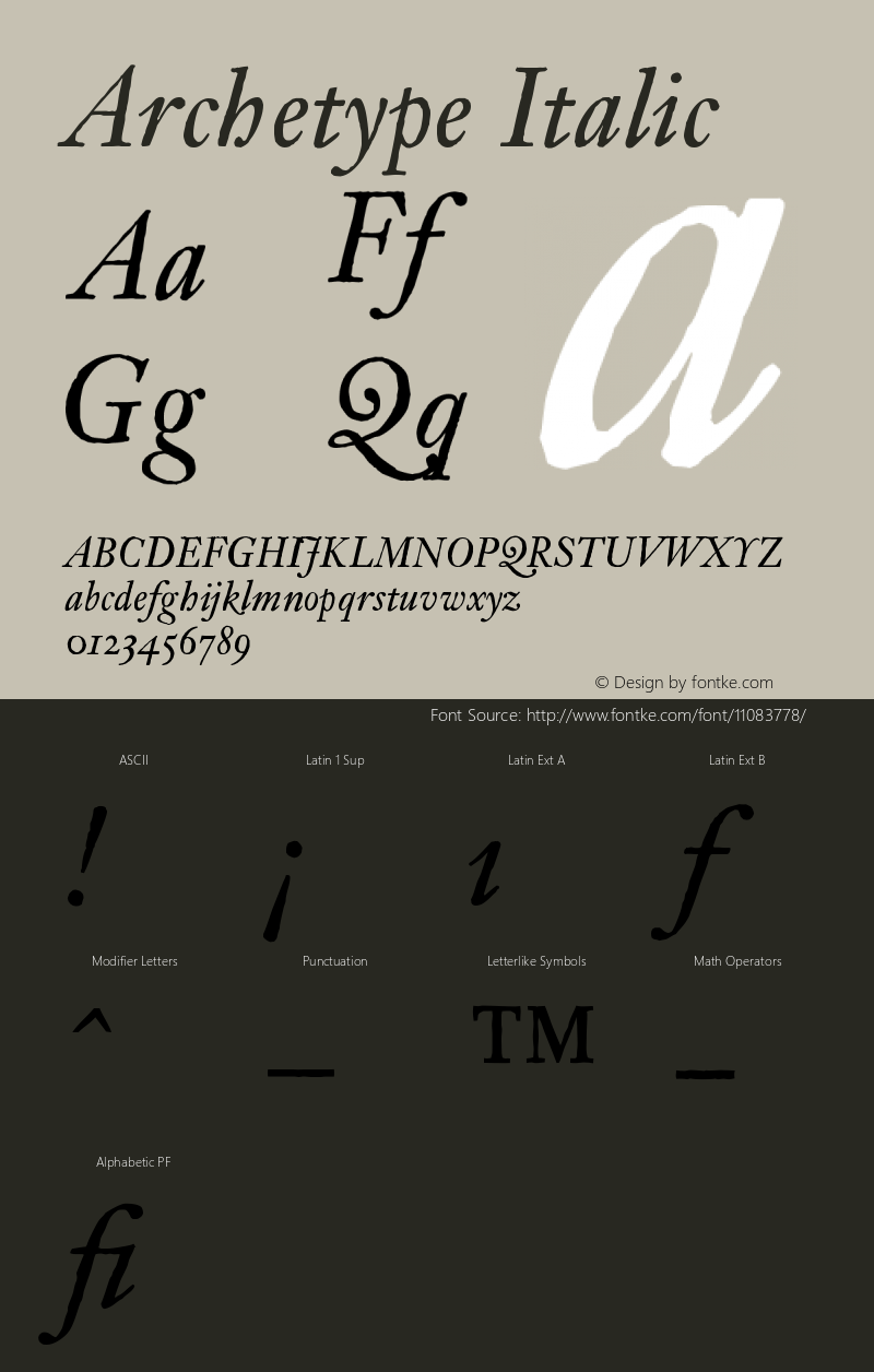 Archetype Italic Version 001.000 Font Sample
