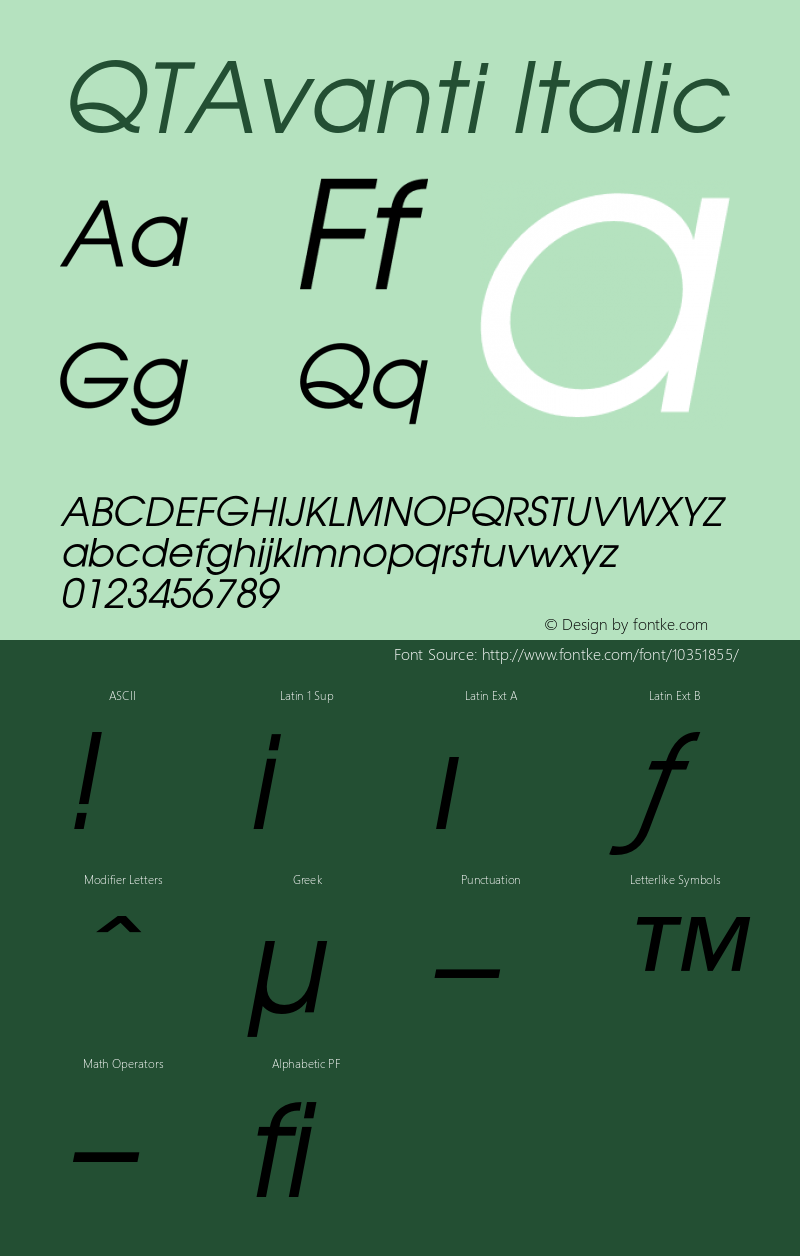 QTAvanti Italic Version 001.000 Font Sample