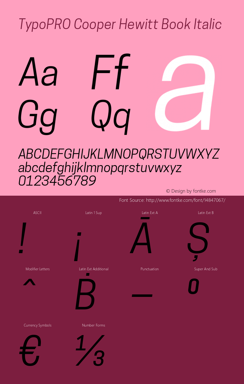 TypoPRO Cooper Hewitt Book Italic 1.000 Font Sample