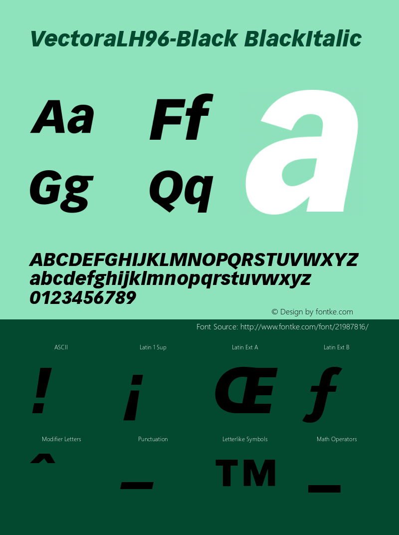 VectoraLH96-Black Italic Version 1.00 Font Sample