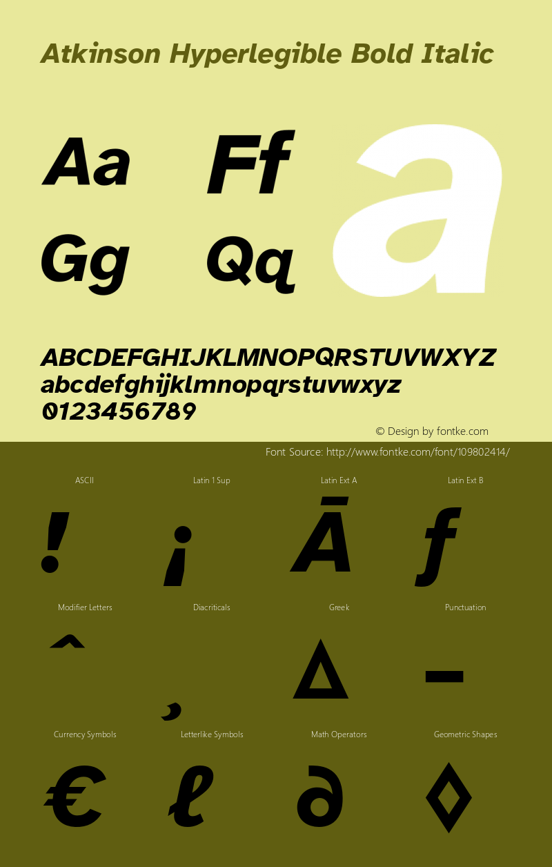 AtkinsonHyperlegible-BoldItalic Version 1.02 Font Sample