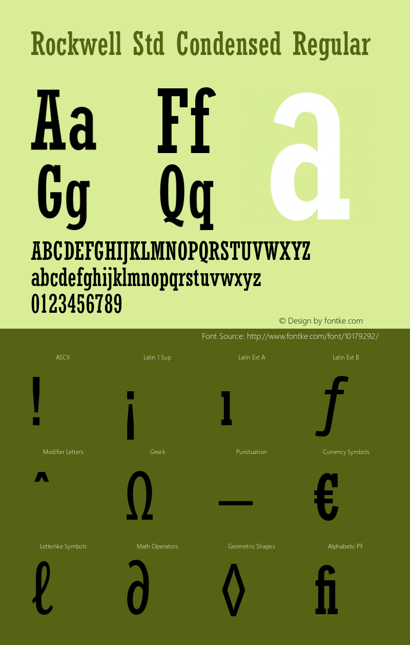 Rockwell Std Condensed Regular Version 1.047;PS 001.000;Core 1.0.38;makeotf.lib1.6.5960 Font Sample