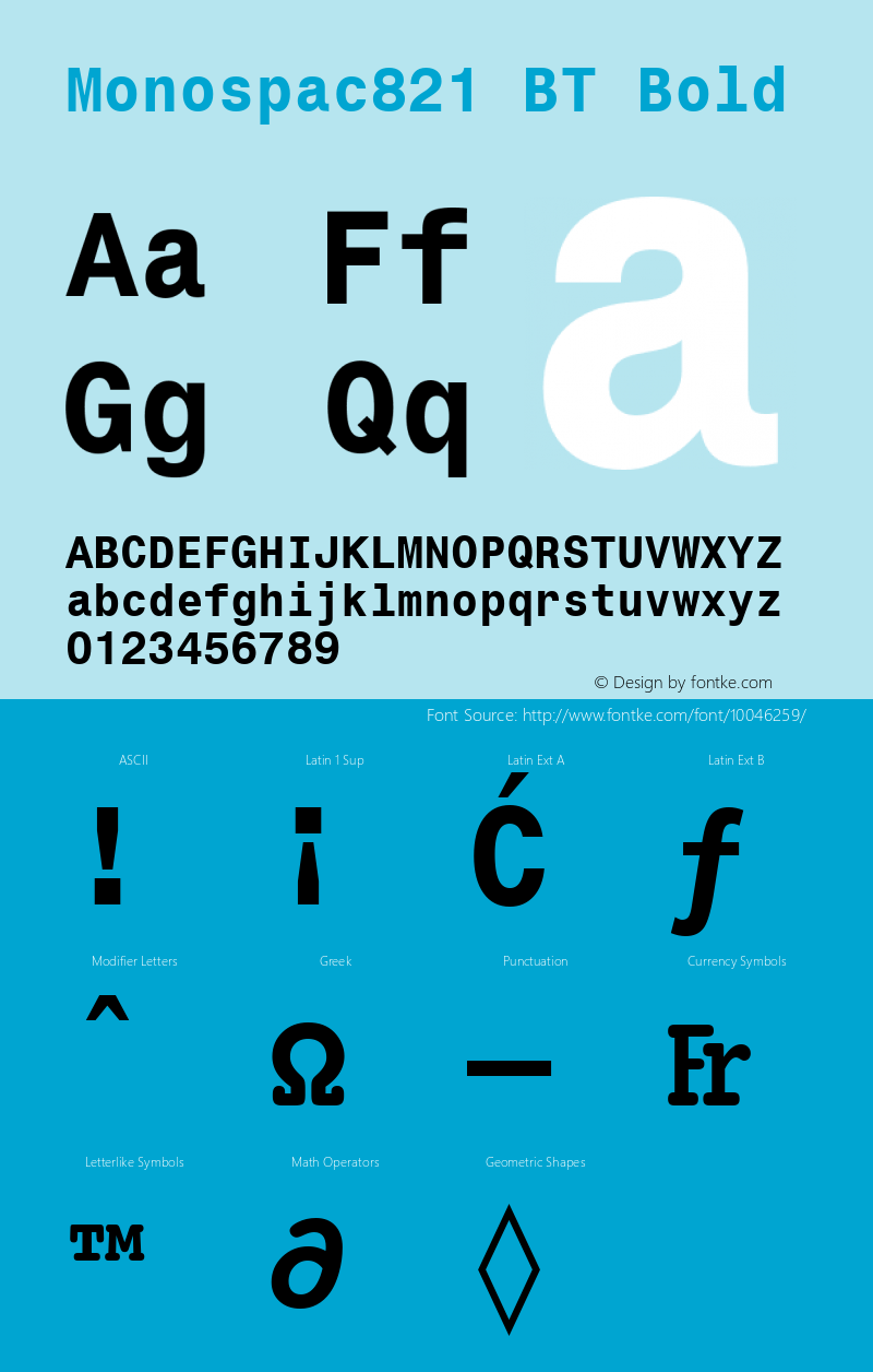 Monospac821 BT Bold mfgpctt-v4.4 Nov 16 1998 Font Sample