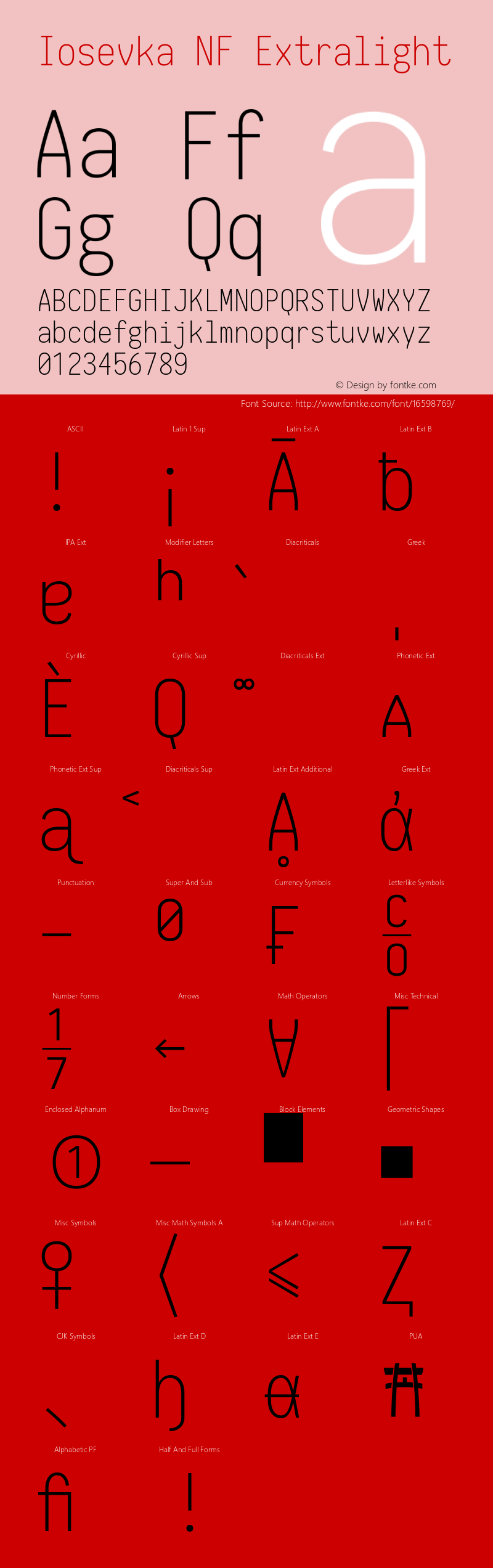 Iosevka NF Extralight 1.8.4; ttfautohint (v1.5) Font Sample