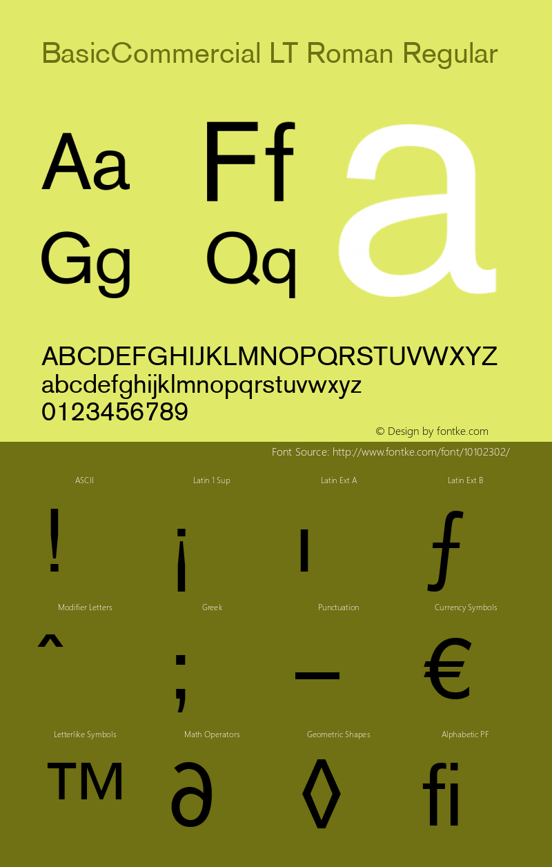 BasicCommercial LT Roman Regular Version 2.0; 2002; initial release Font Sample