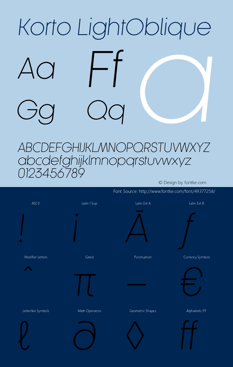 Korto-LightOblique Version 1.00 Font Sample