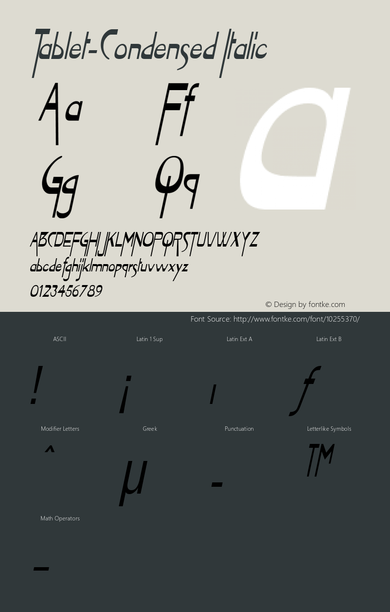 Tablet-Condensed Italic 1.0/1995: 2.0/2001 Font Sample