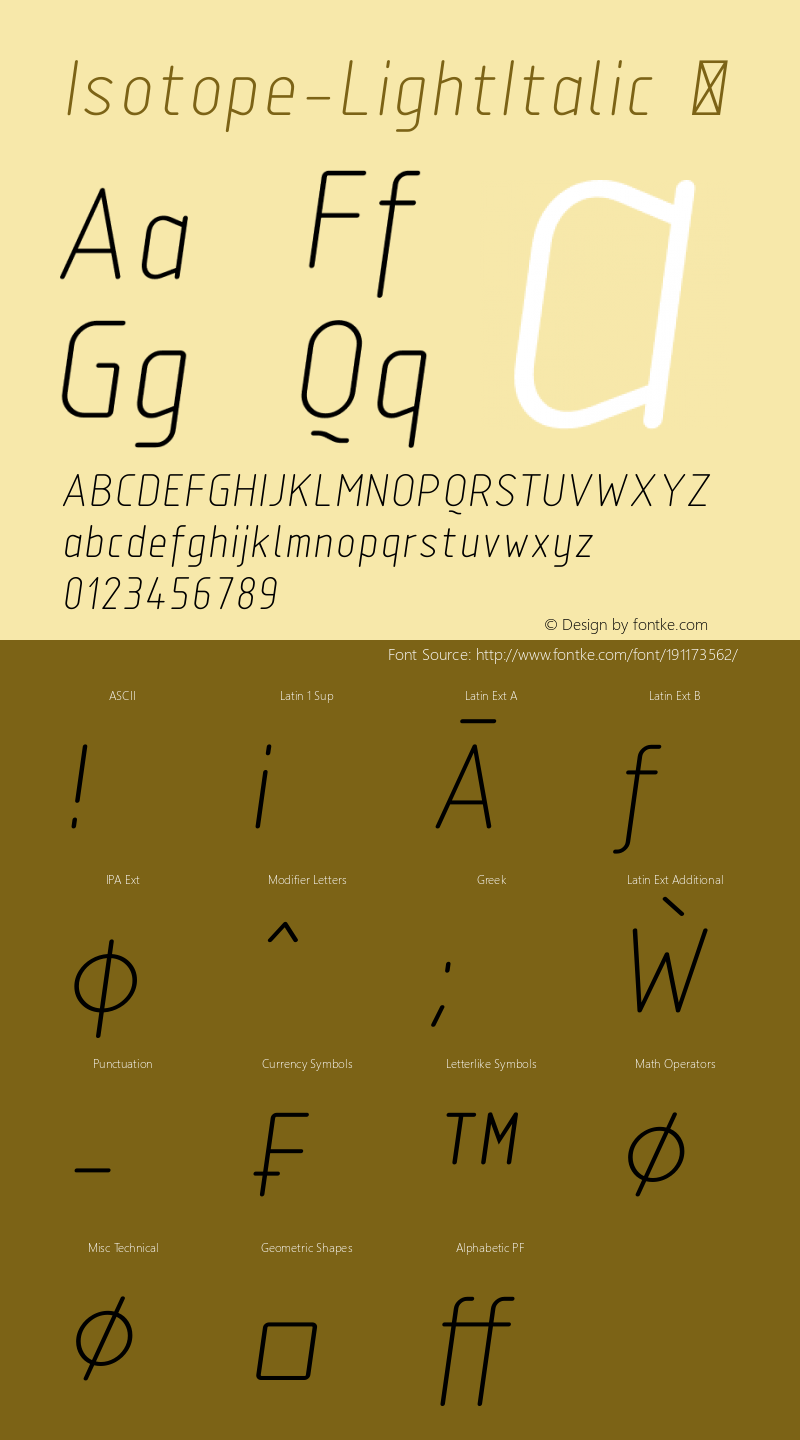 ☞Isotope-LightItalic Version 1.000;com.myfonts.scannerlicker.isotope.light-italic.wfkit2.3Shy图片样张