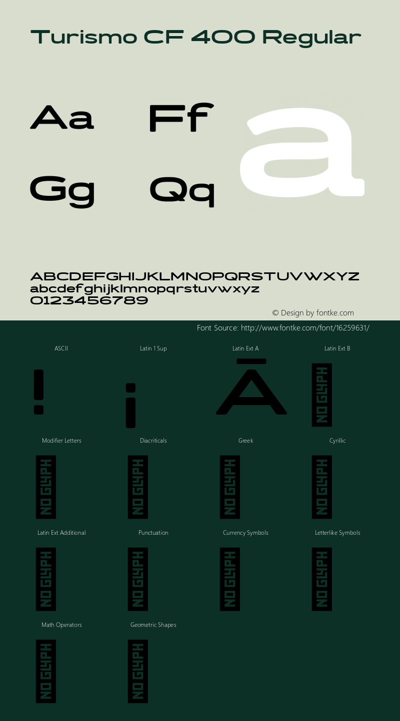 Turismo CF 400 Regular Version 1.000 Font Sample