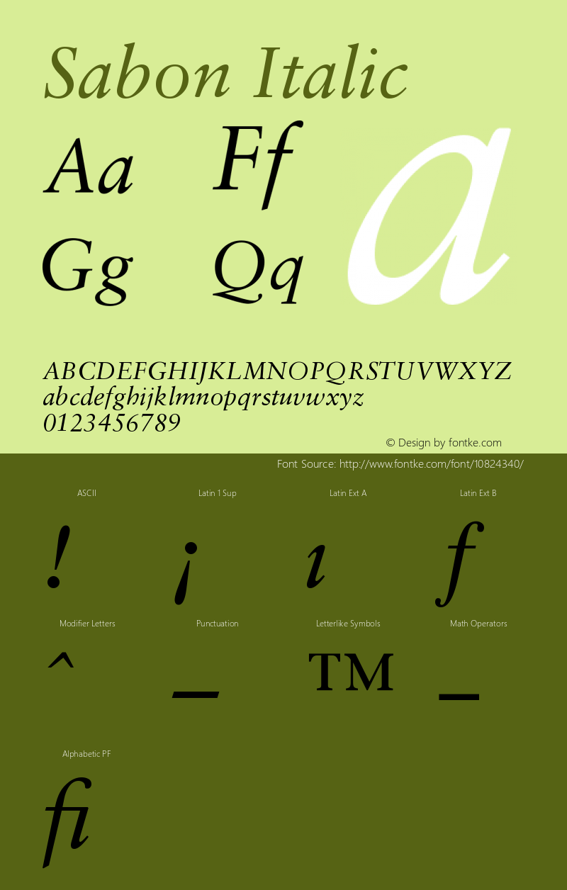 Sabon Italic Version 001.000 Font Sample