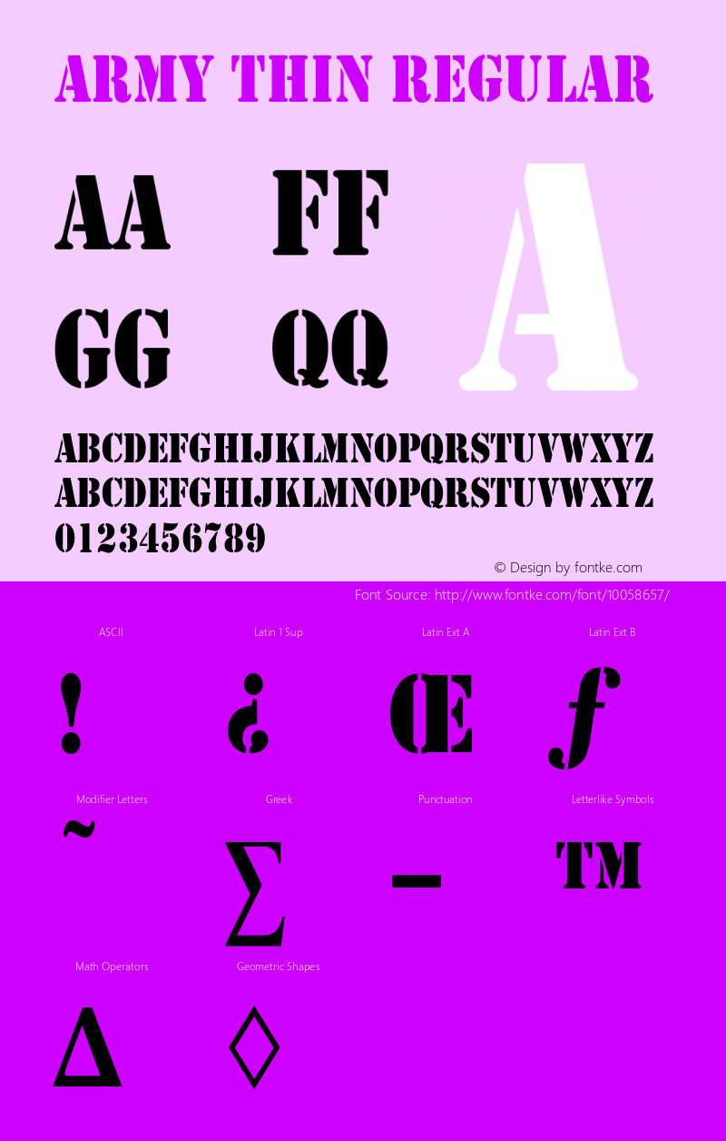 Army Thin Regular Converted from C:\ALLTYPE\ARMY1602.TF1 by ALLTYPE Font Sample