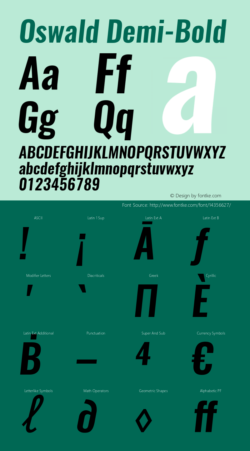 Oswald Demi-Bold 3.0 Font Sample