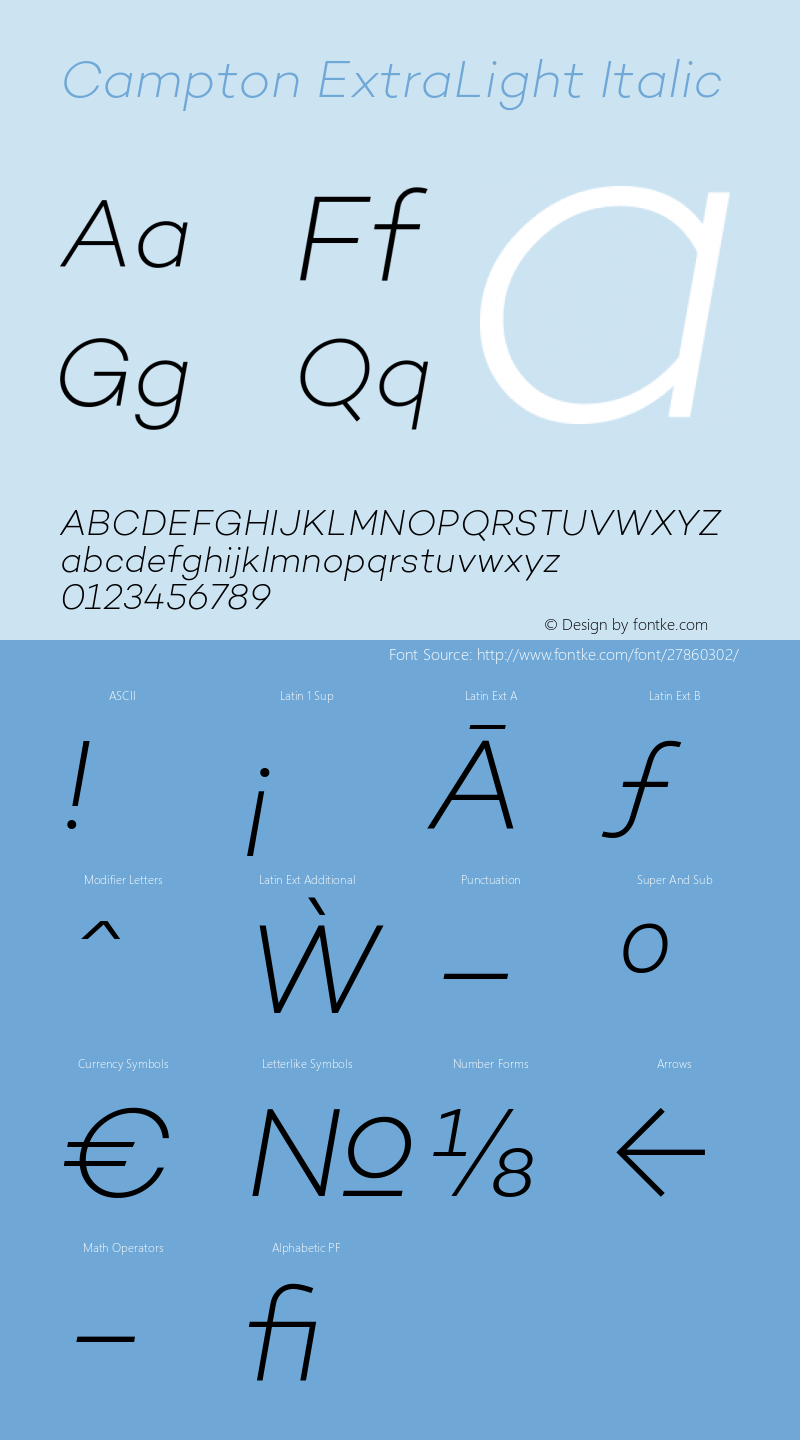 Campton ExtraLight Italic Version 1.000;PS 001.000;hotconv 1.0.70;makeotf.lib2.5.58329 Font Sample