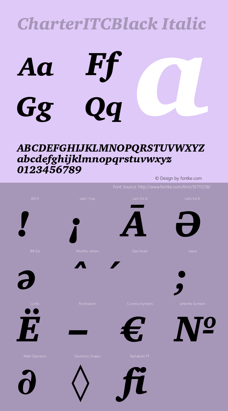 CharterITCBlack Italic Version 1.000 2005 Font Sample