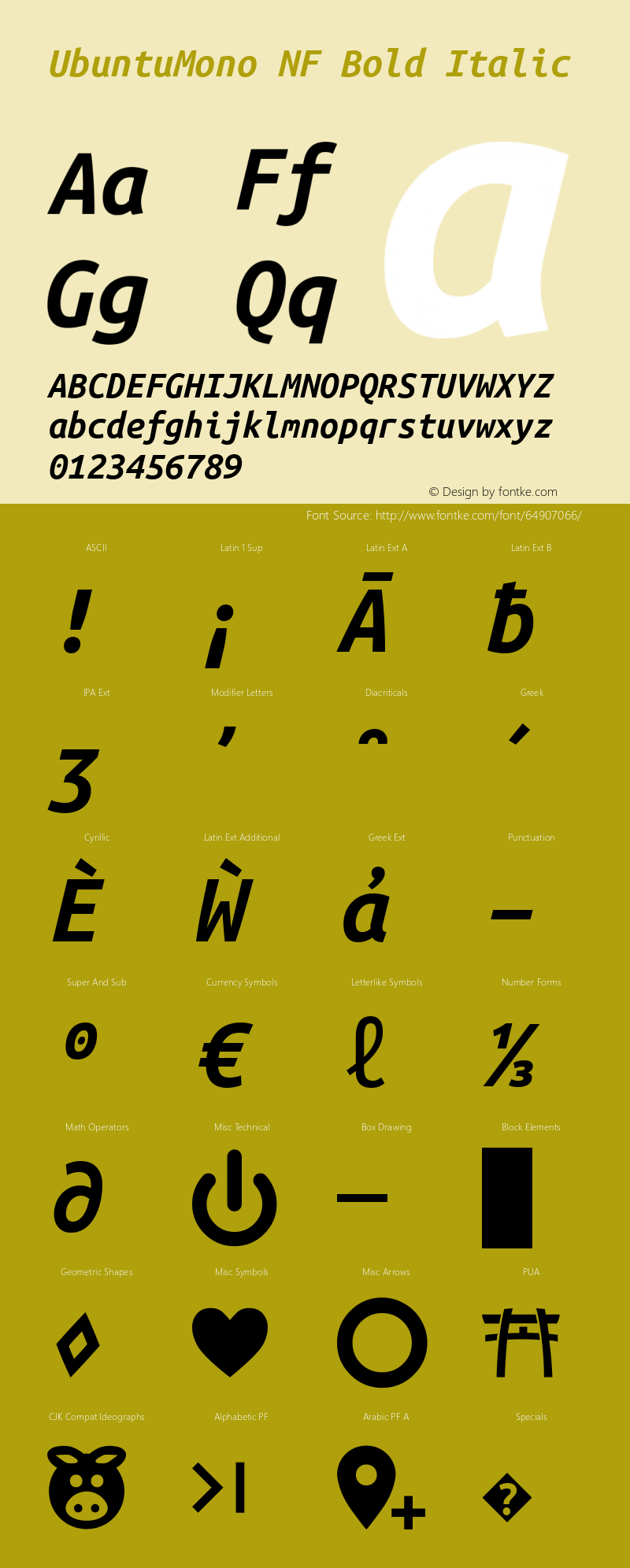 Ubuntu Mono Bold Italic Nerd Font Complete Windows Compatible Version 0.80 Font Sample