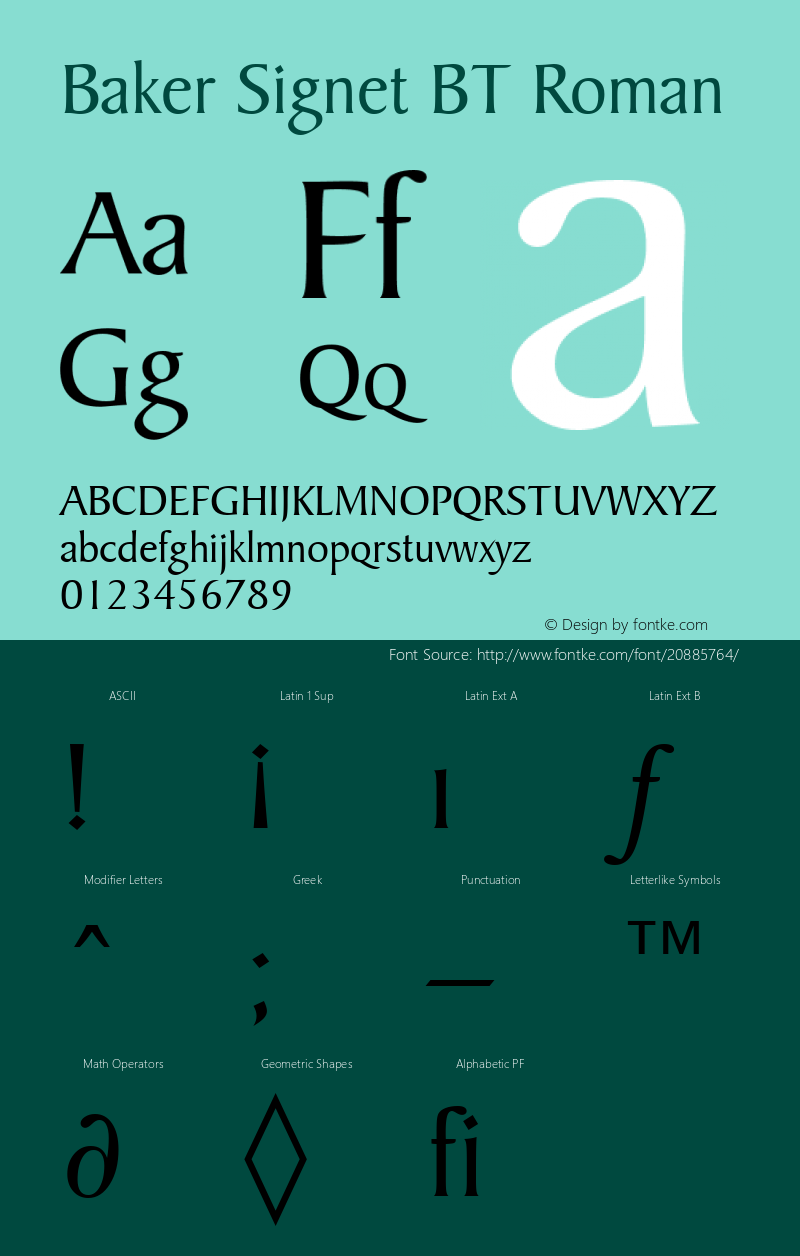 Baker Signet BT spoyal2tt v1.34 Font Sample