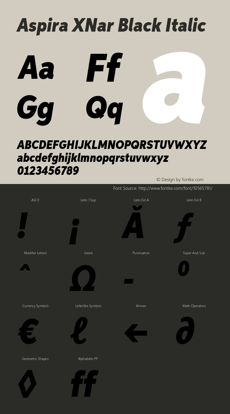 Aspira XNar Black Italic Version 1.05          UltraPrecision Font Font Sample