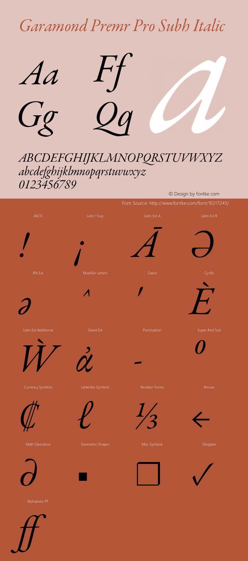 Garamond Premr Pro Subh Italic Version 2.000;PS 2.000;hotconv 1.0.50;makeotf.lib2.0.16970 Font Sample