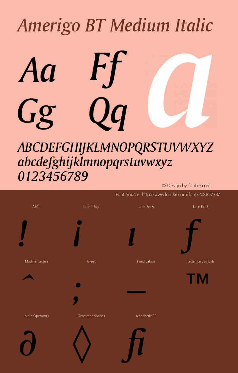 Amerigo Medium Italic BT spoyal2tt v1.34 Font Sample