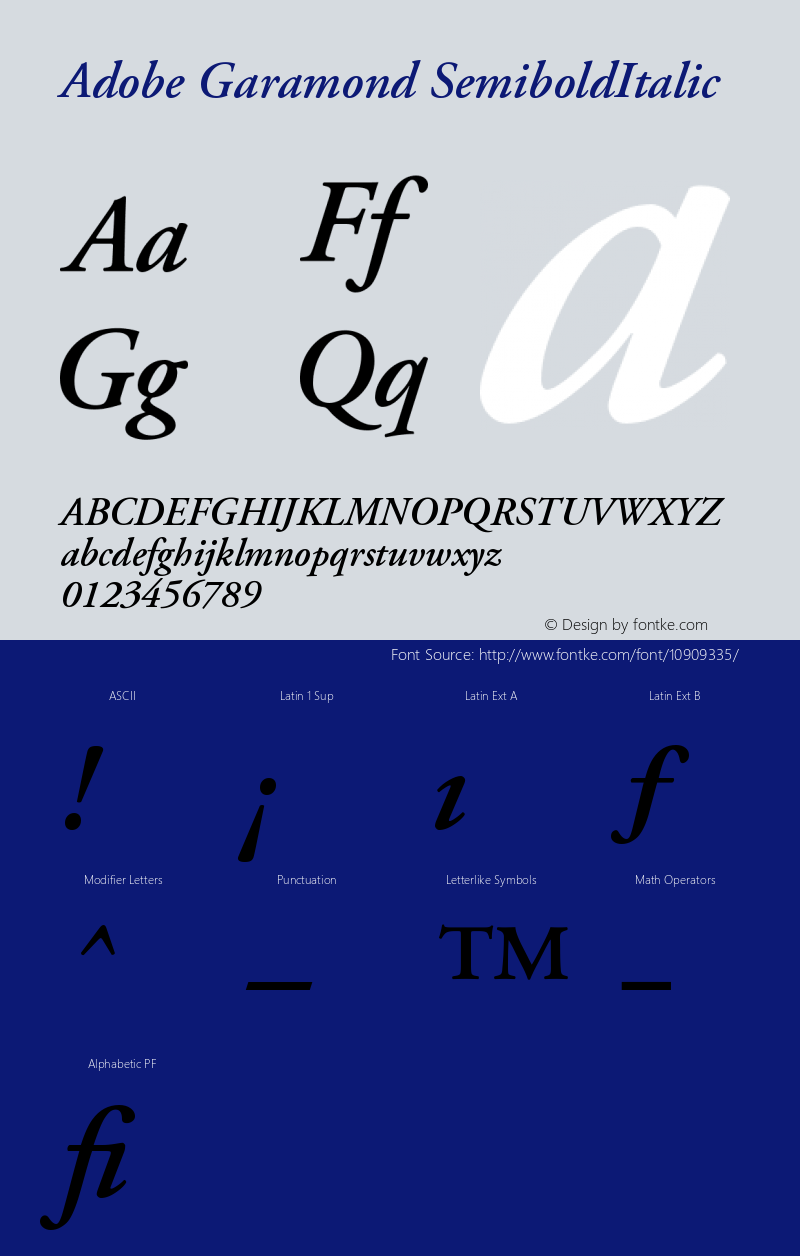 Adobe Garamond SemiboldItalic Version 001.002 Font Sample