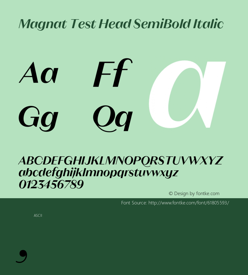 Magnat Test Head SemiBold Italic Version 1.000;PS 001.000;hotconv 1.0.88;makeotf.lib2.5.64775 Font Sample