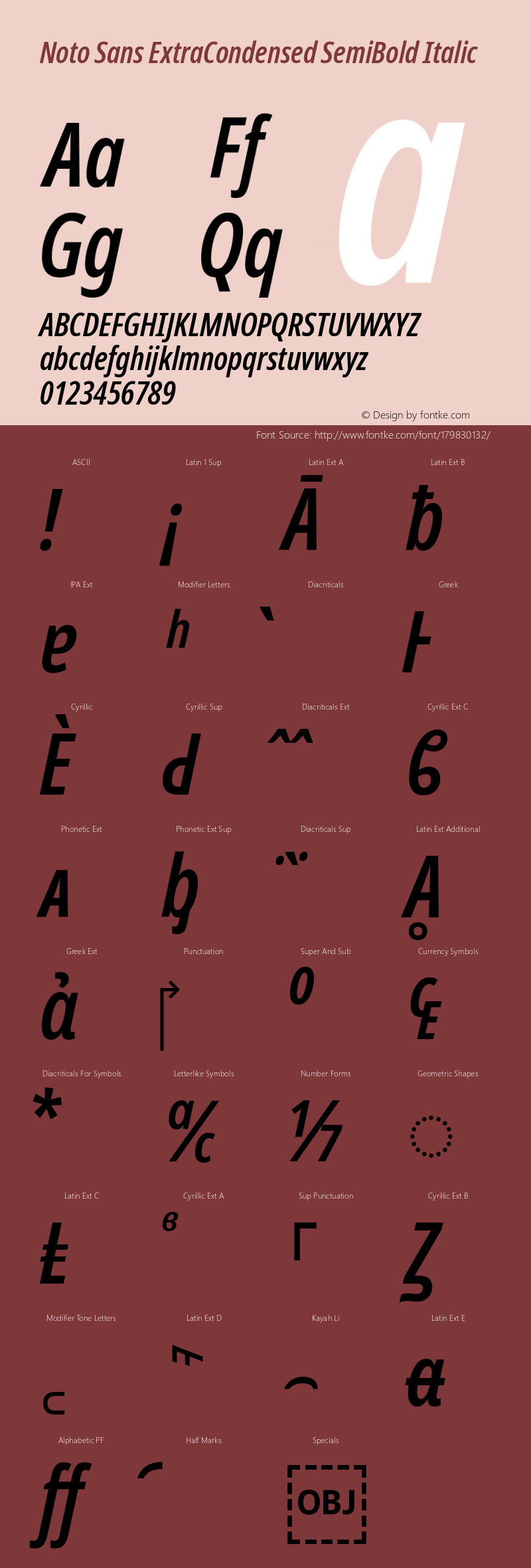 Noto Sans ExtraCondensed SemiBold Italic Version 2.005图片样张