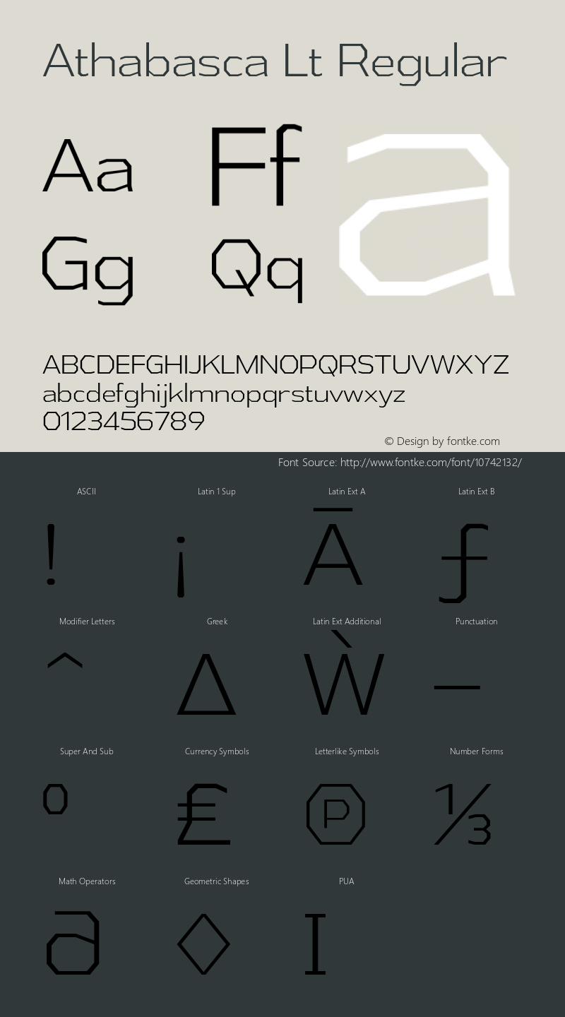 Athabasca Lt Regular Version 1.000 Font Sample