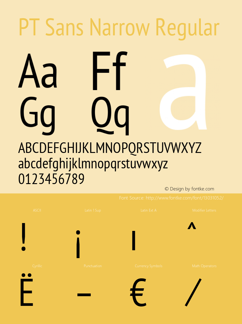 PT Sans Narrow Regular Version 2.003W OFL Font Sample